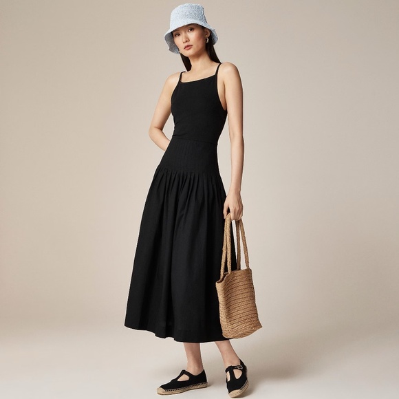 NWT!! J. CREW Pintuck Mixy Tank Dress Solid Black Midi Pleated Pleats Large - Picture 1 of 15